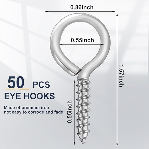 AUGSUN Eye Screws, 50PCS 1.57 Inch Screw Eyes Hooks Heavy Duty Screw Eyes Bolts Hooks Ring Screws for Wood Hanging Artwork