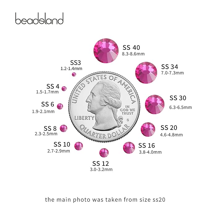 Beadsland 2880pcs Flat Back Crystal Rhinestones Round Gems for Nail Art and Craft Glue Fix, Fuchsia,SS4,1.5-1.7mm