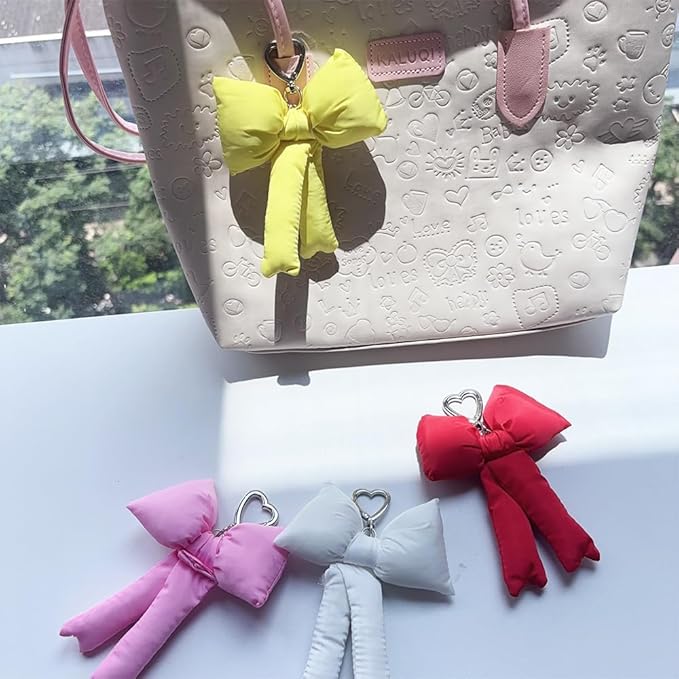Pink Bow Keychain Bag Charms Y2K Bowknot Plaid Keychains Coquette Aesthetic Purse Handbag Backpacks Charms