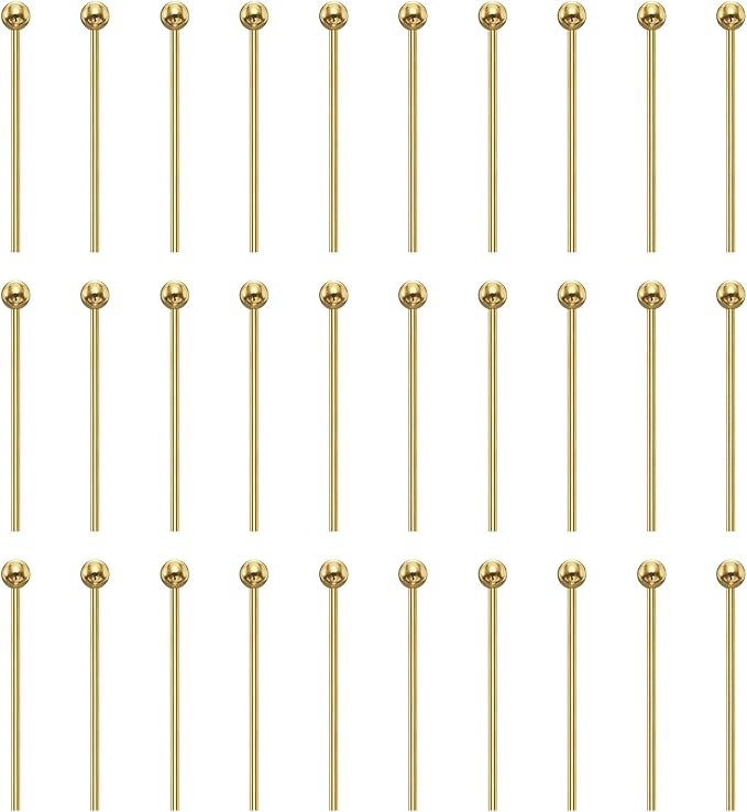 HARFINGTON 100pcs Ball Head Pins 0.63" 16mm Round Head Pins for Earring Pendant Necklace Bracelet Charm Jewelry Making Findings DIY Craft, 18K Gold
