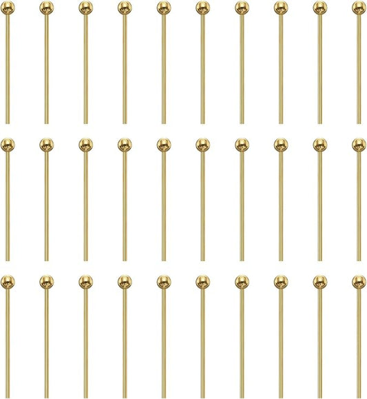 HARFINGTON 100pcs Ball Head Pins 0.63" 16mm Round Head Pins for Earring Pendant Necklace Bracelet Charm Jewelry Making Findings DIY Craft, 18K Gold