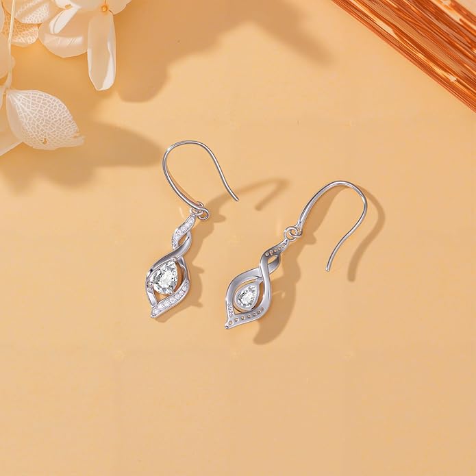 HPQQ Birthstone Earrings for Women 925 Sterling Silver Infinity Love Jewelry Valentines Day Birthday Gifts for Her Mom Wife Girlfriend