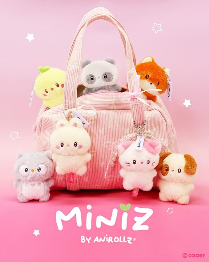 Anirollz Miniz Plush Charm Cute Stuffed Animal Keychain Kawaii Mini Bag Accessory Collectible Pocket Toy for Kids & Adults