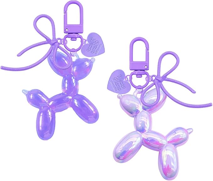 Dreuyet 2Pcs Jelly Balloon Dog Keychains Kawaii Cute Bag Purse Charms Key Chain with Bow Y2K Aesthetic Accessories