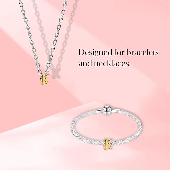 S925 A-Z 14K Gold Plated Initial Letter Alphabet Charms for Pandora Bracelets and Necklaces Women, Gifts for Couple Family Friend on Birthday Anniversary Christmas Mothers Valentine's Day Grad