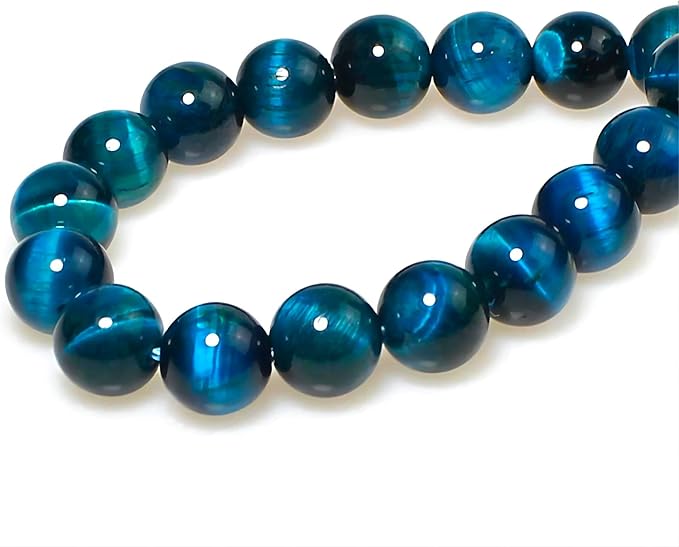 MJDCB Stone Beads 6mm 60pcs Round Sky Blue Tiger's Eye Loose Gemstone Bead Charms for Jewelry Making Bracelet Necklace Earring Pendant
