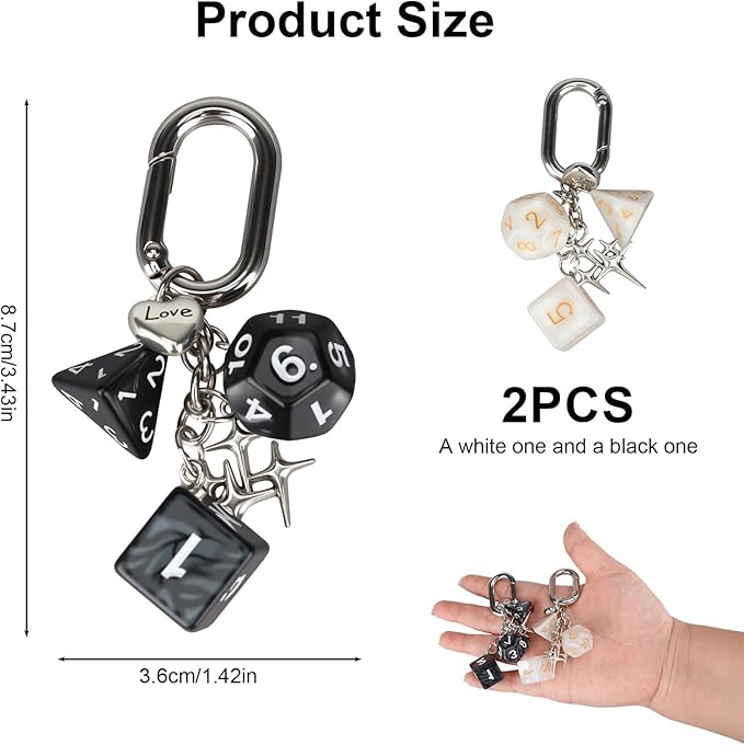 2 Pcs Dice Charm Keychain, Y2K Aesthetic Bag Accessory for Women and Men, Durable Zinc Alloy Key Chain for Purses, Backpacks, Cars, and Phone Cases, Retro Present for Friends