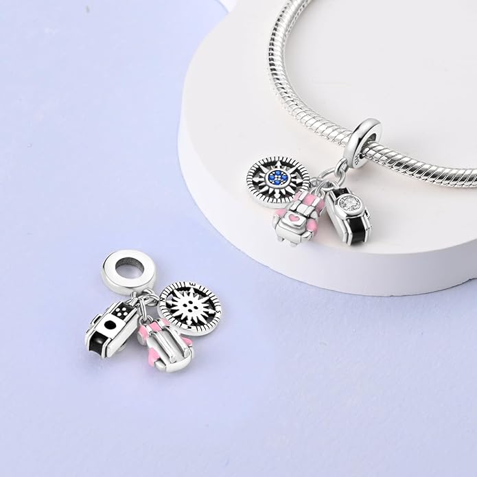NARMO Charms for Bracelets 925 Sterling Silver Star Dangle Charms Car Keys Lipstick Dangle Charm Beads for Women Bracelets Necklace