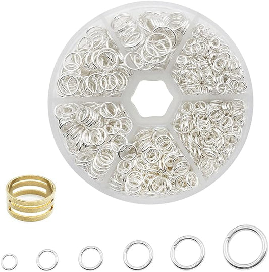 1500Pcs Mixed 6 Sizes Open Jump Rings,4mm 5mm 6mm 7mm 8mm 10mm Jump Ring Jewelry Keychain for Jewelry Making Accessories with 1Pcs Jump Ring Open/Close Tool and 1Pcs Storage Box (Silver)