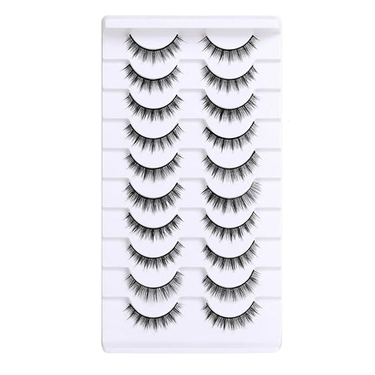 10 Pairs False Eyelashes with Tweezers and High-grade Synthetic Fibers Three-dimensional Long Slender Style Natural Curl Realistic Look Durable Long-lasting Suitable for Daily Comm (Black-H)