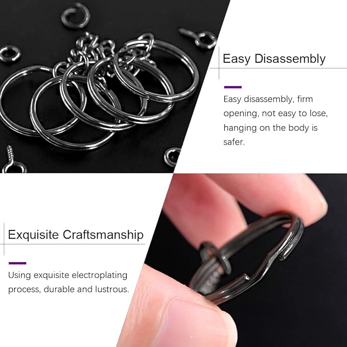 Swpeet 450Pcs 1" 25mm Gun-Black Key Chain Rings Kit, Including 150Pcs Keychain Rings with Chain and 150Pcs Jump Ring with 150Pcs Screw Eye Pins Bulk for Jewelry Findings Making (Gun-Black)