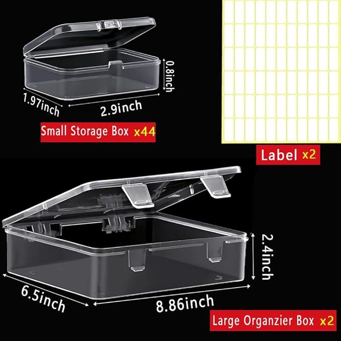 46pcs Bead storage containers, bead organizer boxes and craft storage boxes for bracelet making DIY jewelry craft nails, bracelets, jewelry, diamonds, clay beads, screws 2.9x1.97x0.8Inch