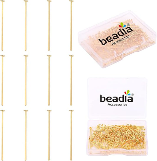 18K Gold Plated Flat Head Pins Non Tarnish 25mm 200pcs for Jewelry Making Findings