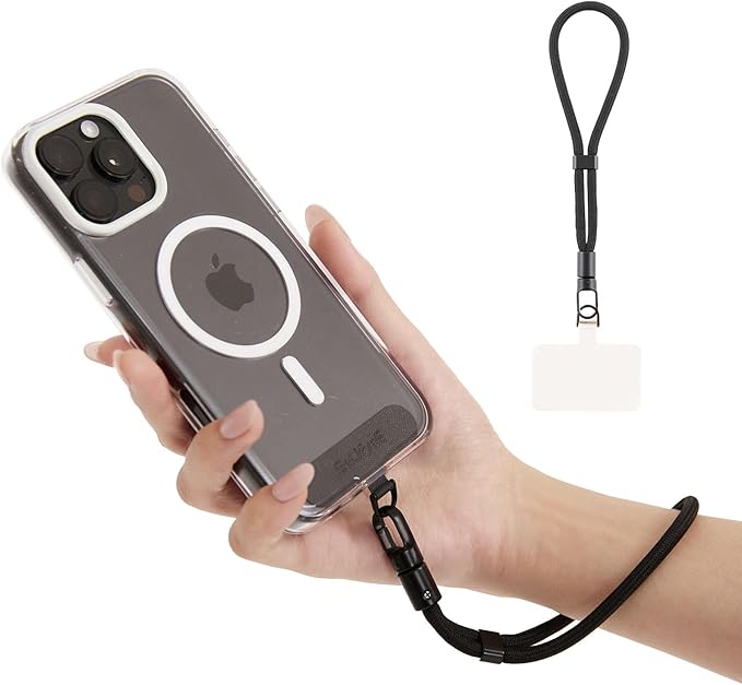 Phone Wrist Strap for iPhone & Samsung – 6mm Lanyard with 2 Non-Adhesive Tether Tabs | Secure Hand Strap for Men & Women (Case Required, for Smartphones) – Shadow Black