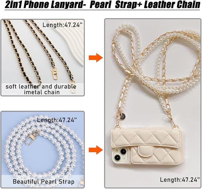 Phone Crossbody Chain Cell Phone Lanyard,Universal Leather+Metal Shouder Strap with Phone Tether Patches (P)