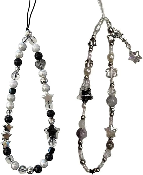 2 Pcs Phone Charm Strap Hand Universal for iPhone Wrist Strap Camera Lanyard Pearl Beaded Cute Chain String Accessories Universal for iPhone 17 Pro Max Samsung Women Girls Phones Bag Keychain