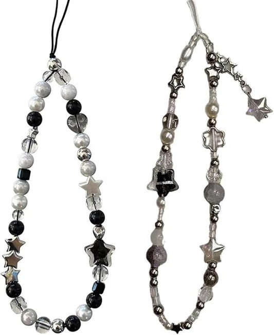 2 Pcs Phone Charm Strap Hand Universal for iPhone Wrist Strap Camera Lanyard Pearl Beaded Cute Chain String Accessories Universal for iPhone 17 Pro Max Samsung Women Girls Phones Bag Keychain
