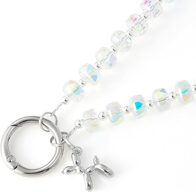Crystal Phone Wrist Strap Phone Charm Chain Keychain Beaded Cellphone Lanyard with Tether Tab Hands-Free Wristlet Bracelet Wrist Grip Strap for Women, W-Crystal AB