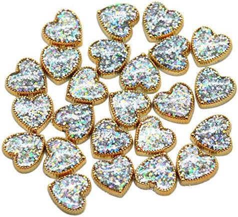 75pcs Gold Resin Mix of Bows, Hearts and Stars Cabochons with Iridescent Glitter Sparkle Dots Flat Back Embellishments for Crafts