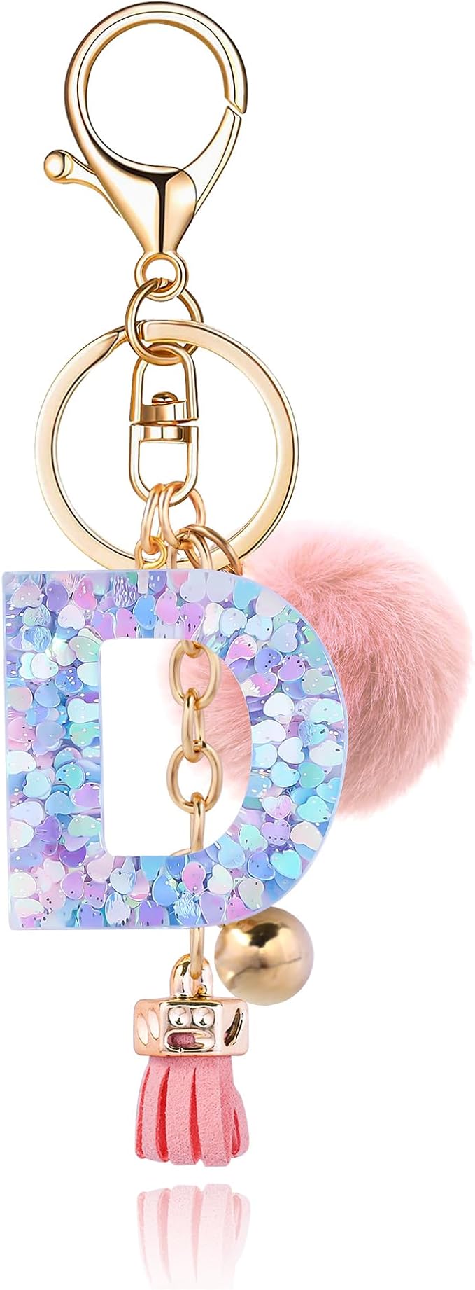 Resin Alphabet Initial Letter Keychain Keyring for Women Purse Handbags With Fur Ball Pom