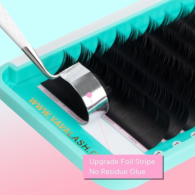 VAVALASH Cashmere Eyelash Extensions 0.03/0.05/0.07/0.15 Premium Lashes B L J Curl Volume Lash Extensions, Soft Super Matte Black Professional Lashes Extension Tray Supplies (0.07-B-8-15MM)