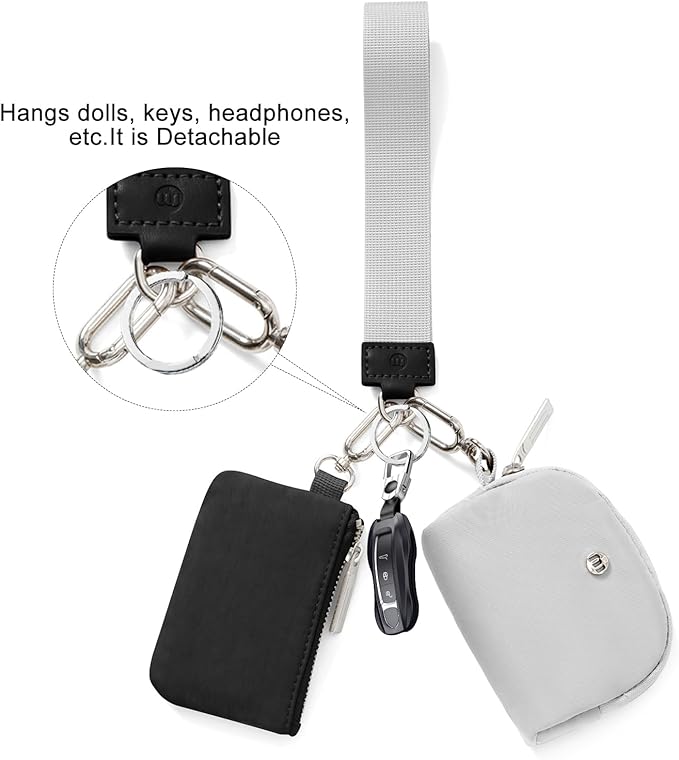 Keychain Wallet Mini Zip Around Wristlet Wallets for Women Detachable Dual Pouch Wristlet Portable Coin Purse Small Wallets