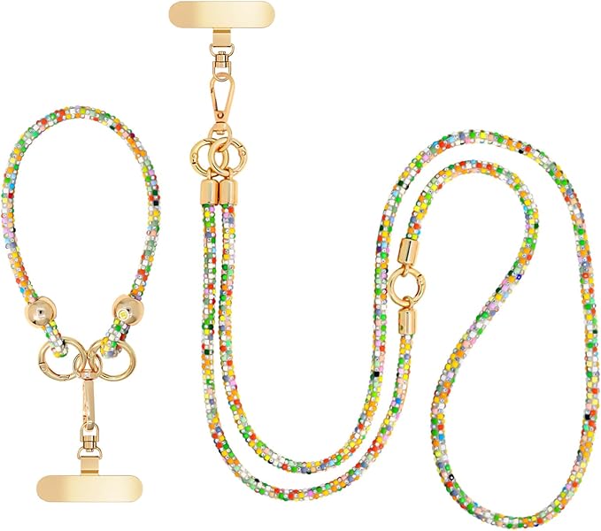 Crystal Phone Strap Crossbody and Wrist Lanyard, Anti Theft Layered & Wrist Strap Cell Phone Neck for Women