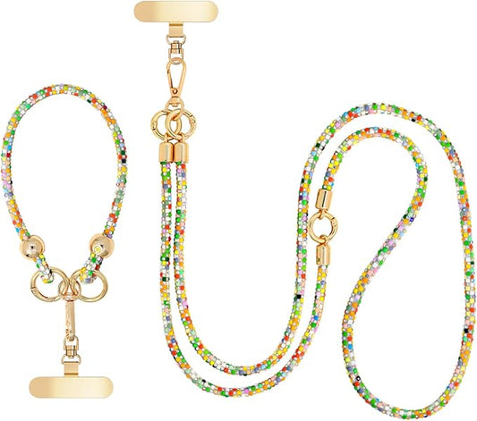 Crystal Phone Strap Crossbody and Wrist Lanyard, Anti Theft Layered & Wrist Strap Cell Phone Neck for Women
