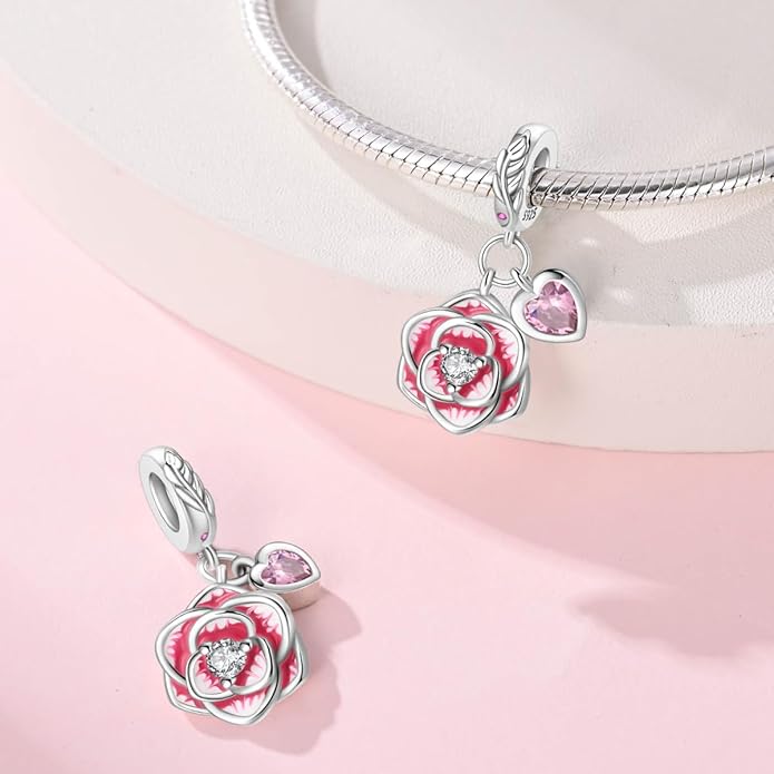 HONGRUI 925 Sterling Silver Charm for Bracelets Necklace Fashion Heart Bow Flower Family Butterfly Pendant Bead Charm for Women Festival jewelry gifts