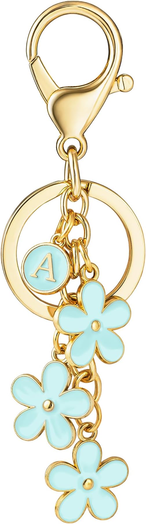 SELOVO Initial Keychain White/Pink/Black Cute Keychain Girl Purse Charms for Handbag Cute Letter Flower Keyring for Backpack