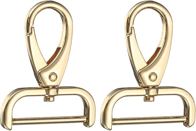 HARFINGTON 2Pcs Detachable Snap Hook Swivel Clasp 1 1/4" D Ring with Swivel Lobster Claw Clasps Hook for Purse Strap Keychain Bag DIY Craft, Gold