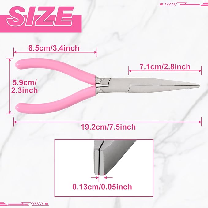 7.5" Long Flat Nose Pliers Serrated Jaw Extra Long Nose Plier Duckbill Pliers Jewelry Making Supplies for Jewelry Making, Fishing, Wire Wrapping, Flat Plier for Hard to Reach Narrow Spaces