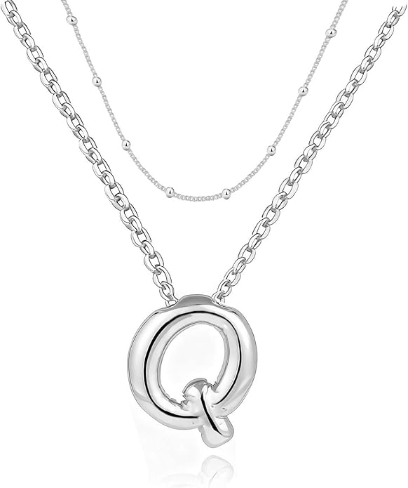 PANSHI Gold Initial Necklaces Gifts for Teen Girls Women Girlfriend Teen Girl Gifts Trendy Stuff Layered Bubble Letter Necklace Gold Jewelry Birthday Gift