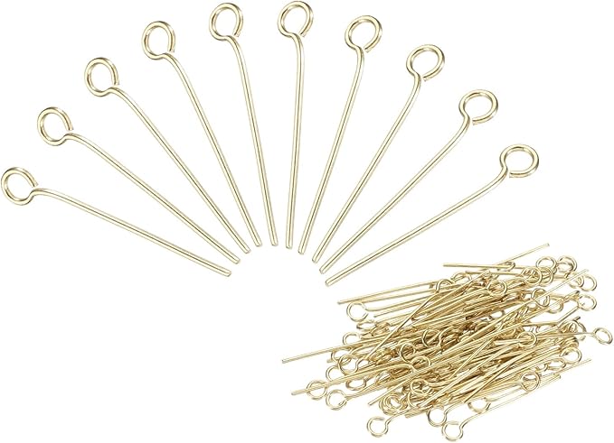 PATIKIL 300pcs Stainless Steel Eye Pins 0.6mm/24 Gauge 20mm Earring Flat Headpins for Jewelry Making Supplies Jewelry Findings, DIY Craft, Necklace, Gold