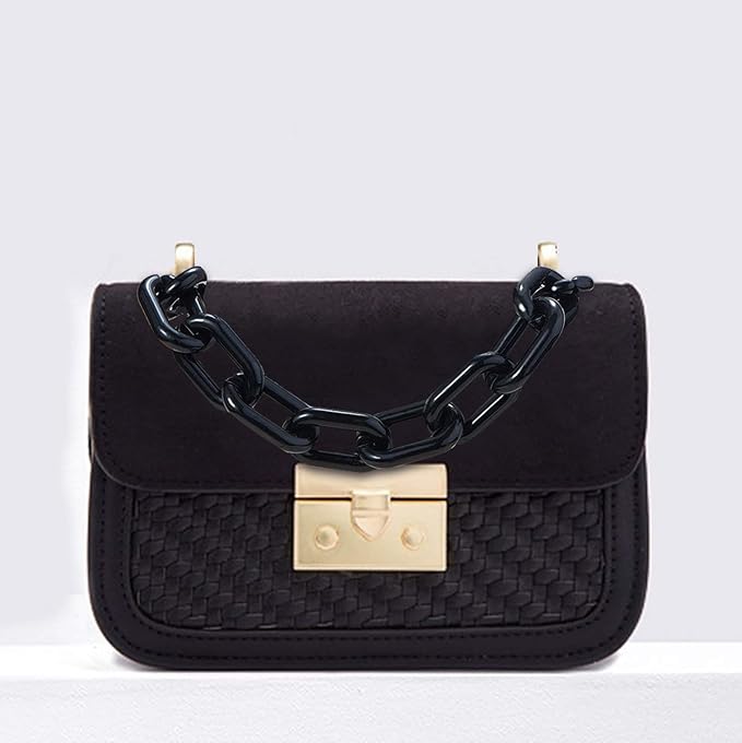 LiQunSweet Fashion Resin Plastic Black Short Thick Cross Chain Link Charms with Gate O Clasps for Shoulder Strap Replacement Handbag Decoration Bags Chain Accessories - 61cm