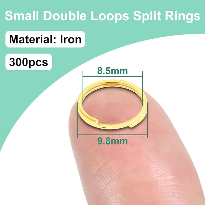 10mm 300 PCS Gold Mini Key Rings, Double Loops Split Jump Rings Jewelry Making Metal Tiny Key Ring for Keychain, Pet Collar Tag, Luggage Tag DIY Craft Hardware