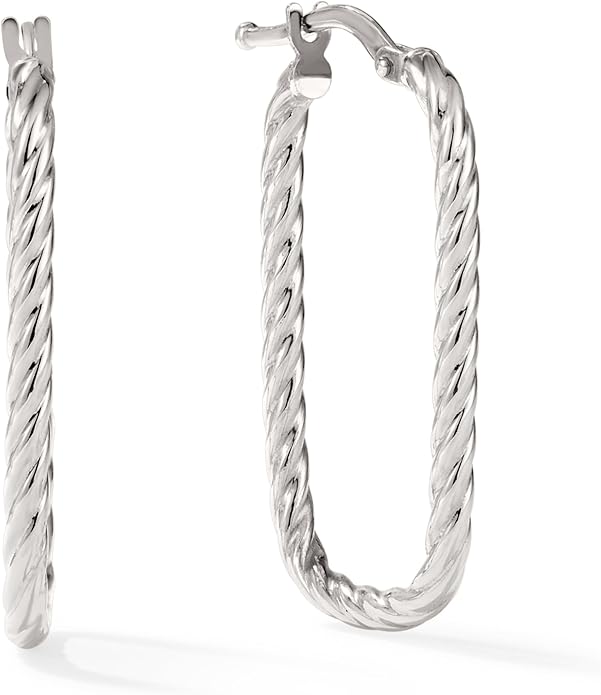 Paperclip Oval Hoops in Real 10K White Gold with a Diamond-Cut Finish | 30mm Length | Real Gold, Stamped for Authenticity