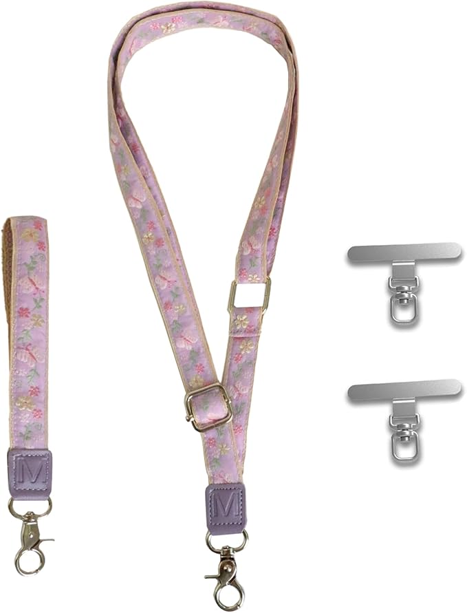 LEMEDE Wrist Keychain and Adjustable Phone Lanyard, Silver Hook Phone Crossbody Strap with 360° Rotating Phone Pads