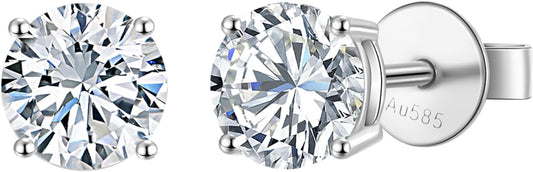 14K White Gold Lab Grown Diamond Stud Earrings, 0.5-2.00 Ct Round IGI Certified, E-F Color VS1-VS2 Clarity, Push Back Setting
