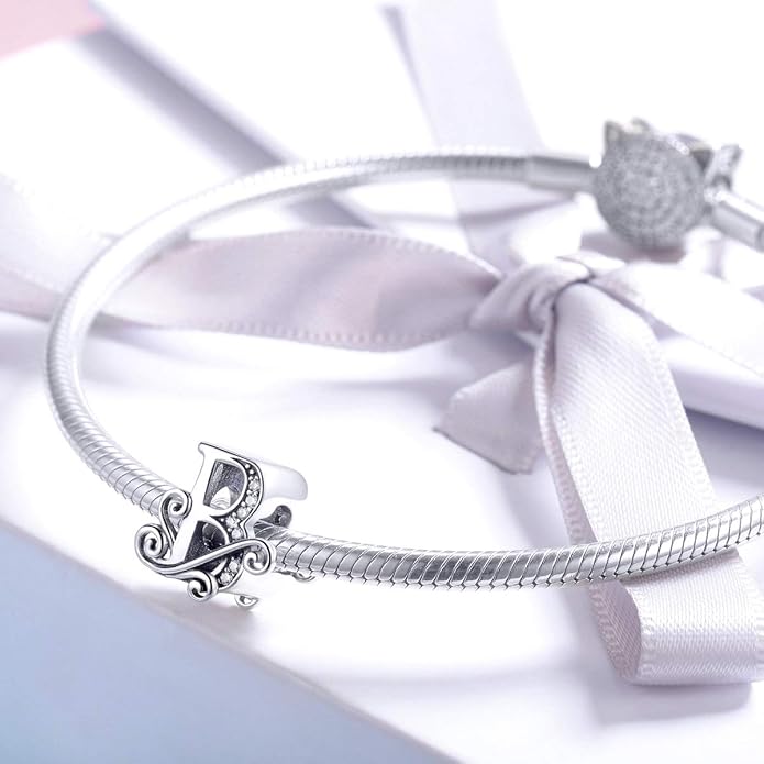 925 Sterling Silver Letter Charms for Pandora Bracelets Alphabet Initial Charms Beads Birthday Christmas Jewelry Gift for Women