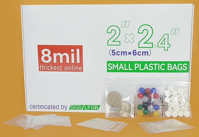 Small Plastic Bags,Jewelry Bags,Small Baggies,Tiny Bag,Mini Baggies,for Storage,Pill,Bead,Dime,Coin,Food,Snack,Candy,Earring,Necklace,Seed,Travel,Thick,8mil(two sides together), 2"×2.4", 1500PCS