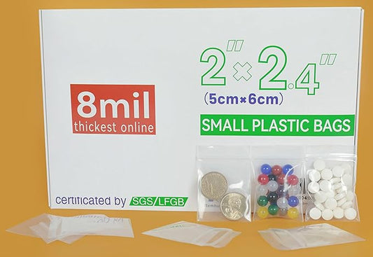 Small Plastic Bags,Jewelry Bags,Small Baggies,Tiny Bag,Mini Baggies,for Storage,Pill,Bead,Dime,Coin,Food,Snack,Candy,Earring,Necklace,Seed,Travel,Thick,8mil(two sides together), 2"×2.4", 1500PCS