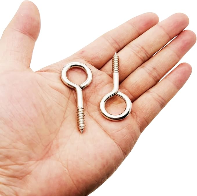 Screw Eyes, 2 Inch Metal Eye Hook, Zinc Plated Self Tapping Screw Hooks Ring, Eyelet Screws Silver 30 Pcs
