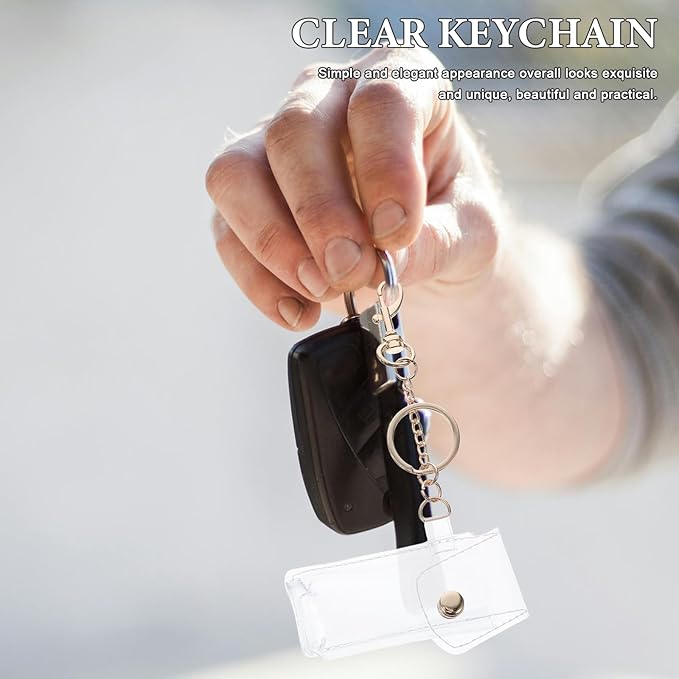 Transparent Lipstick Keychain Pouch Clear Mini Lip Gloss Holder Lip Balm Case Compact Portable Key Ring Organizer for Travel and Daily Use