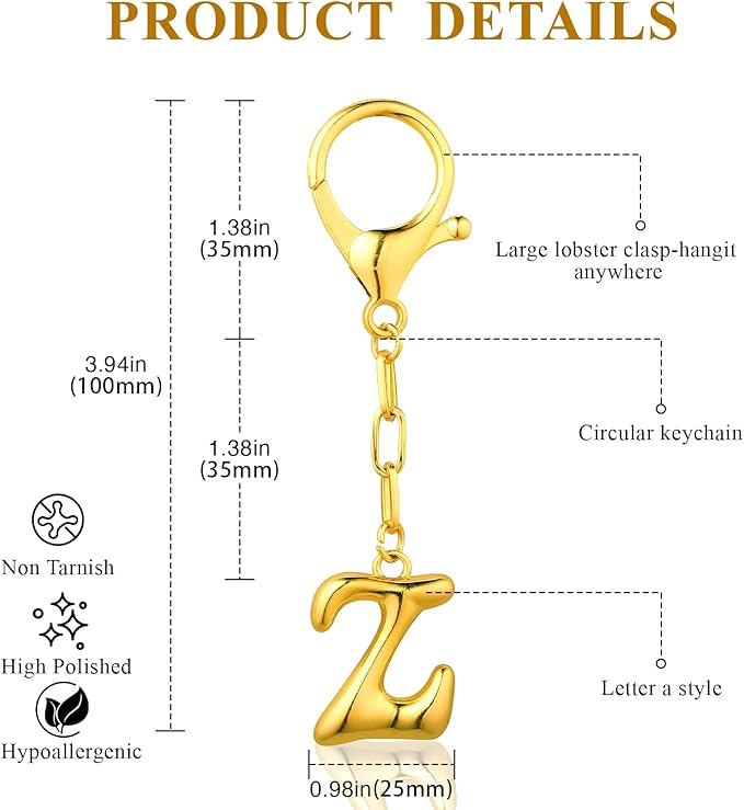 VICKHU Gold Plated Bubble Initial Letter Cute Keychain for Women Car Key Purse Decorative Keyring Handbag Charms Fashion