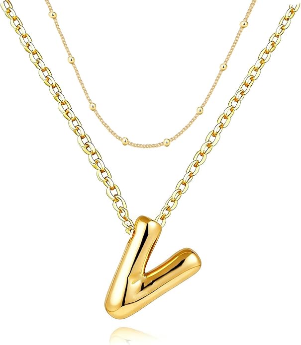 PANSHI Gold Initial Necklaces Gifts for Teen Girls Women Girlfriend Teen Girl Gifts Trendy Stuff Layered Bubble Letter Necklace Gold Jewelry Birthday Gift