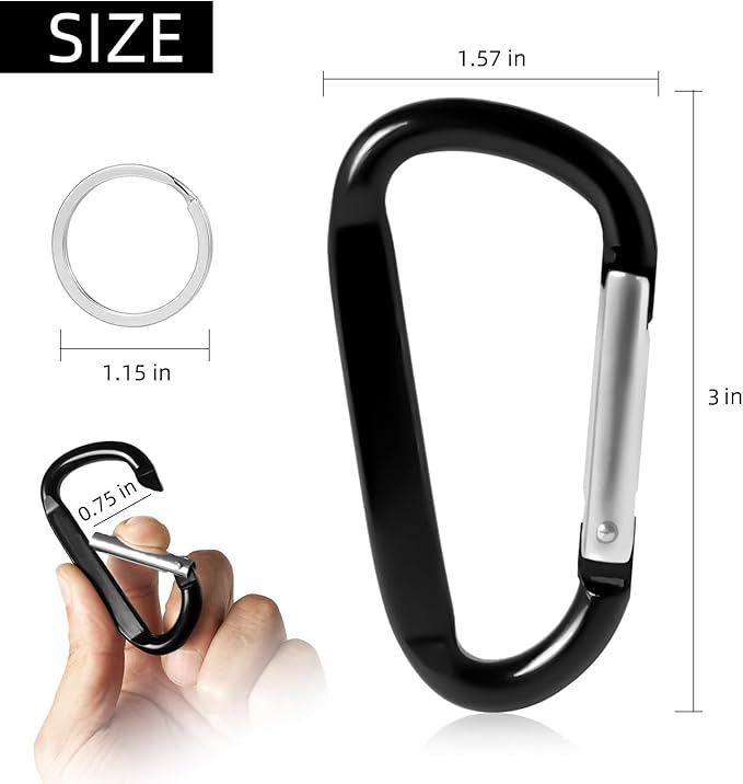 12PCS Carabiner Keychain Clip - 3" Aluminum Caribeener Key Clip,D Ring Shape Nonlocking Carabeaner Hook Buckle,Multi-Function Spring Snap Key Clips Tool for Home,Camping,Hiking,Traveling,Backpack