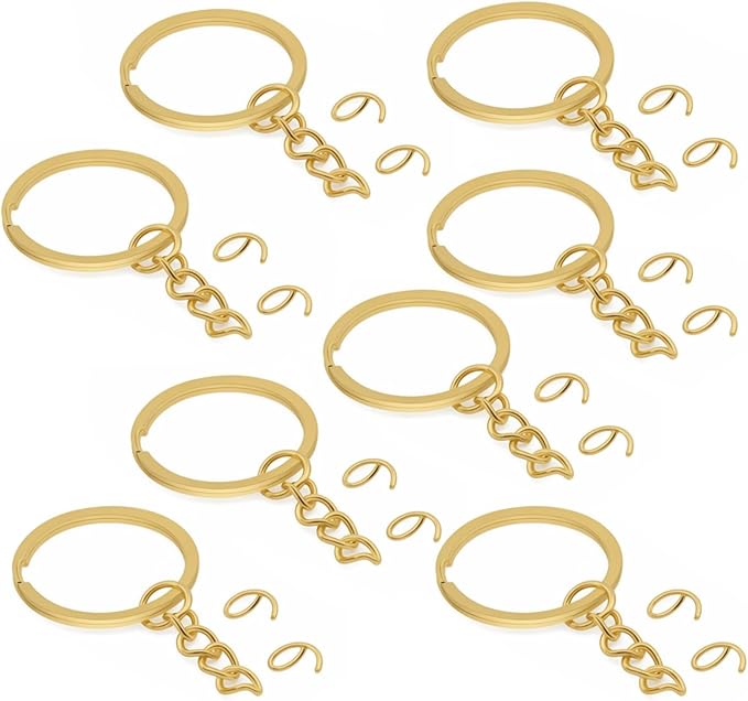 100Pcs Keychain Key Ring with Chain Bulk Split Key Chain,1.1 Inch Key Chains Parts with Open Jump Ring Connector for Jewelry Making Crafts (Gold)
