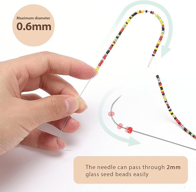 PP OPOUNT 4 Pieces Large Eye Curved Beading Needles with Handle, 5.3 inch Stainless Bead Needle for Bead Spinner Loader, Bead Spinner Needles for String Seed Beads Jewelry Making (Patent Protection)