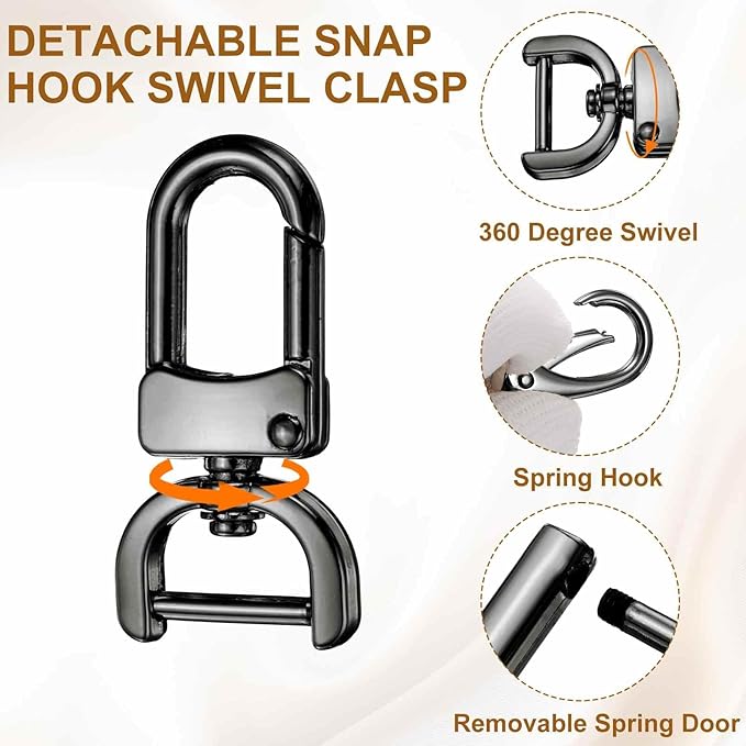 HARFINGTON 4pcs Detachable Snap Hook Swivel Clasp 3/4" (20mm) Zinc Alloy Lobster Claw Clasp with 4pcs D-Rings Screw in Shackle for Keychain Lanyard Purse DIY Purse Strap, Gun Black